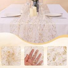 6PCS Gold Table Runner 10Ft Gold Sheer Table Runner Chiffon Fabric Cheesecloth Sequin Glitter Table Runner For Wedding Birthday Bridal Shower Party Decor,10ftx6pack,Gold - 金色 - 查看 7