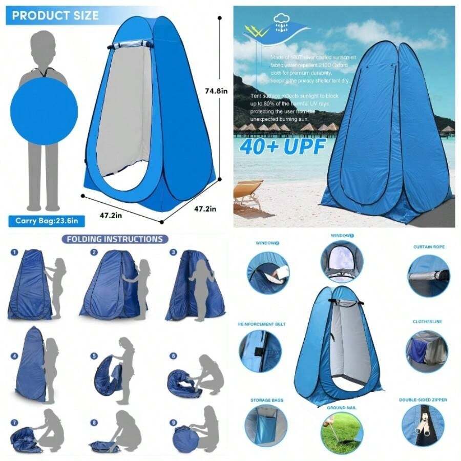 Carpa de Ducha para Acampar, Tienda de Campaa de Privacidad Desplegable para Ducha, Bao Portatil Acampar para Adultos Camping Ligero, para Ampamento, Caminar, Viajar a la Playa Junto al Mar - inicial - Ver 1