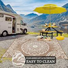 AWYYWaterproof Outdoor Rug 5x8 Reversible Plastic Straw Patio Camping Rug Indoor Outdoor RV Mat Carpet For Deck Camper Porch Balcony Backyard Picnic Boho Brown - 5x8 - View 5