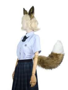 Bộ trang phục cáo bông xù thủ công, bao gồm băng đô tai cáo, đuôi cáo bông xù có thể buộc quanh eo, trang phục hóa trang cáo, trang phục ngày Valentine. - A - Xem 6