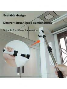 Lavadora eléctrica centrifugadora mejorada (2026), inalámbrica y ajustable de dos velocidades, con mango ajustable y extraíble, y 9 cabezales de cepillo reemplazables para suelos, baños, bañeras y azulejos. - Blanco - Ver 4
