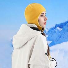 Gorro con orejeras para hombre y mujer, moderno, de color liso, cálido, para viajes al aire libre. - Cúrcuma - Ver 2