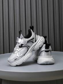 1 Pair Kids' Casual Sneakers, Colorblock Design, Comfortable, Versatile, Lightweight, Suitable For Outdoor, Sports, Fashion, All Season - Silver - View 8