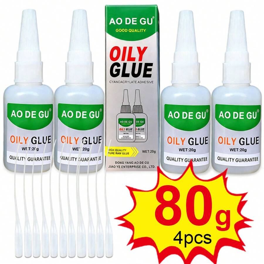 4 PCS AO DE GU Strong Plastic Glue, High-Strength Oily Super Glue, Fast Repair And Curing For Shoes And Metals, Large Capacity Oily Formula, With Anti-Clog Cap, Waterproof Bond For PVC, Wood, Plastic, And Rubber
