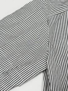 Men's Short Striped Casual Shirt, Fashionable Collared 2 In 1 Long Sleeve Button-Up - Light Grey - View 3