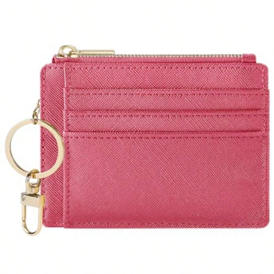 Sodsay Card Case Slim Front Pocket Wallet For Women Credit Card Holder With Keychain - Ch Rose Red - View 1
