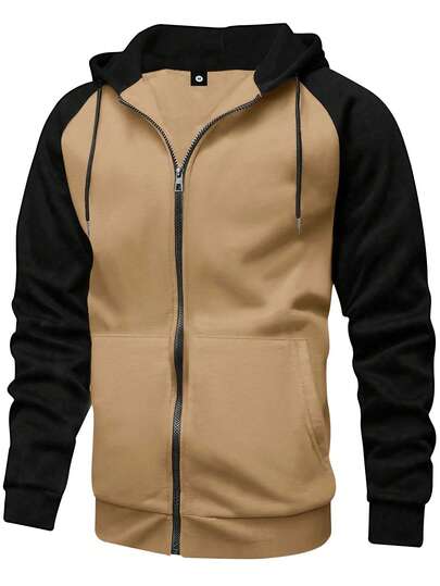 Men's Zip-Up Jacket, Solid Color, Regular Fit, Plus Size, Casual, Sports, Fitness, Running, Travel, Outdoor Camping, Autumn/Winter
