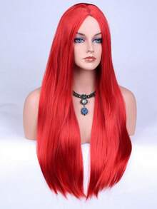 28-Inch Long Straight Red Wig, Suitable For Daily Wear, Parties And Festivals