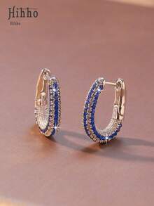 Hihho 1 Cặp bông tai hình chữ U trang trí Cubic Zirconia tông bạc sang trọng, Quà tặng ngày lễ thanh lịch cho phụ nữ - Bạc - Xem 4
