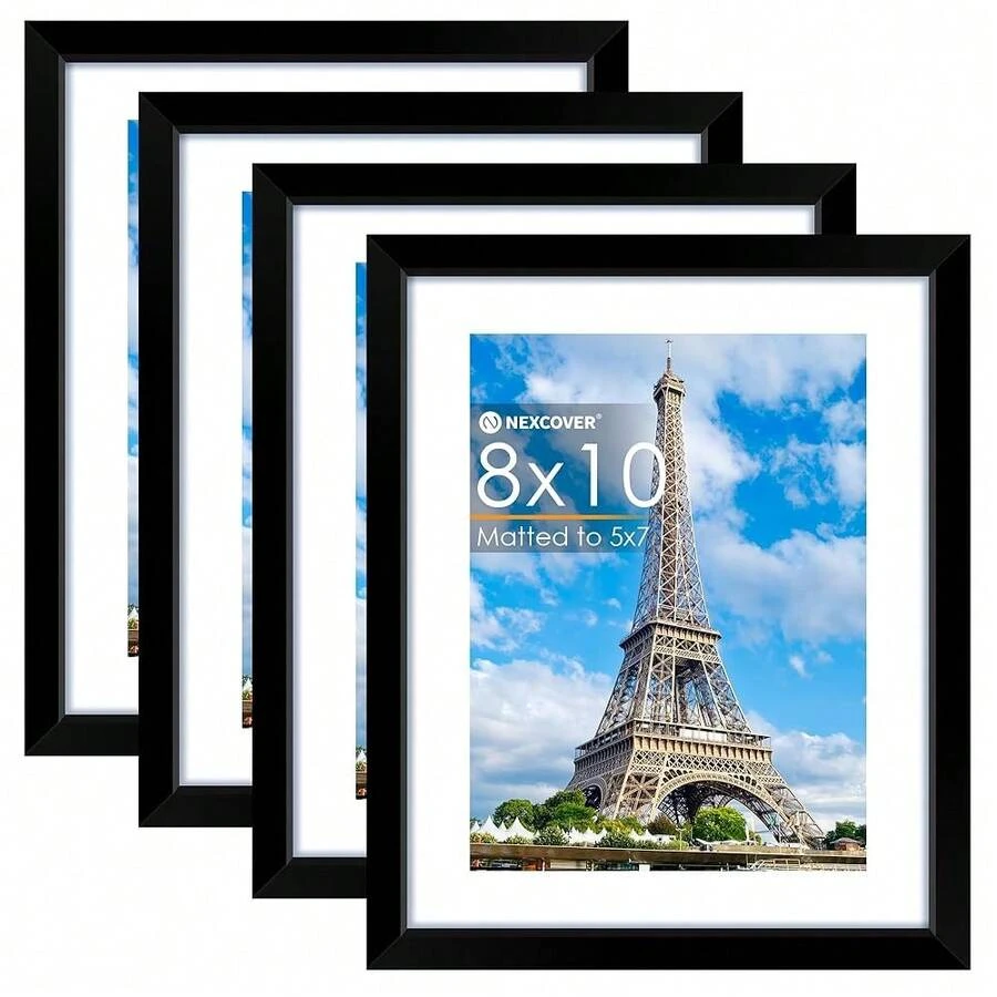 NEXCOVER 8x10 Picture Frame Black 4PK, 8 X 10 Photo Frame With Shatterproof HD Plexiglass, Picture Frames Collage For Photos 5x7 With Mat Or 8x10 Without Mat, Horizontal And Vertical For Wall Hanging Or Tabletop,8''x10'',Black*4 - 黑色*4 - 查看 1
