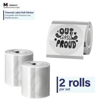  Marklife Clear Thermal Rolls Of Round Labels 50mmx50mm (1.96"X1.96") Printing Supplies, Suitable For SK58/P50, Phomemo M110/M221/M220/M120 And Other Label Printers, Each Roll Has 180 Sheets, 2 Rolls