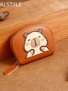 1pc New Cartoon Capybara Leather Mini Wallet, Cute Multi-Card Holder Compact Coin Purse For Women - Brown - View 1