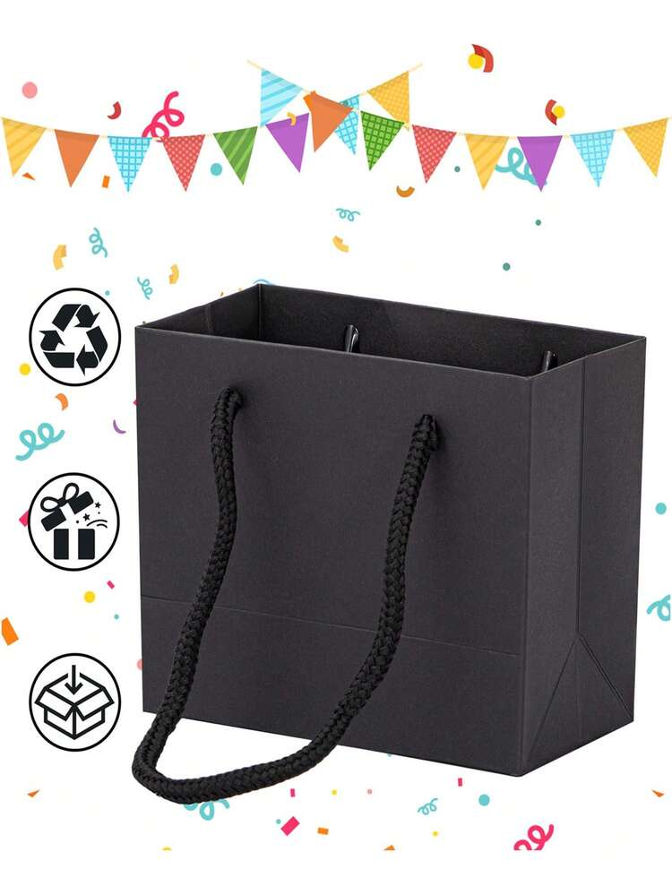 5/10pcs Black Gift Bags, Men's Shopping Bags, Wedding Tote Bags, Small Gift Delivery Birthday Party Paper Packaging Bags, Fashionable And Practical - Black - View 6