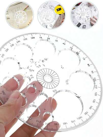 1个全圆彩色量角器，圆形模板尺，手工制作必备，360度旋转，带圆弧和角度刻度，适用于绘画、缝纫、办公和学习用品，彩色量角器特别版，直径4.55英寸，是手工制作、缝纫和设计项目的理想之选，缝纫尺，尺子