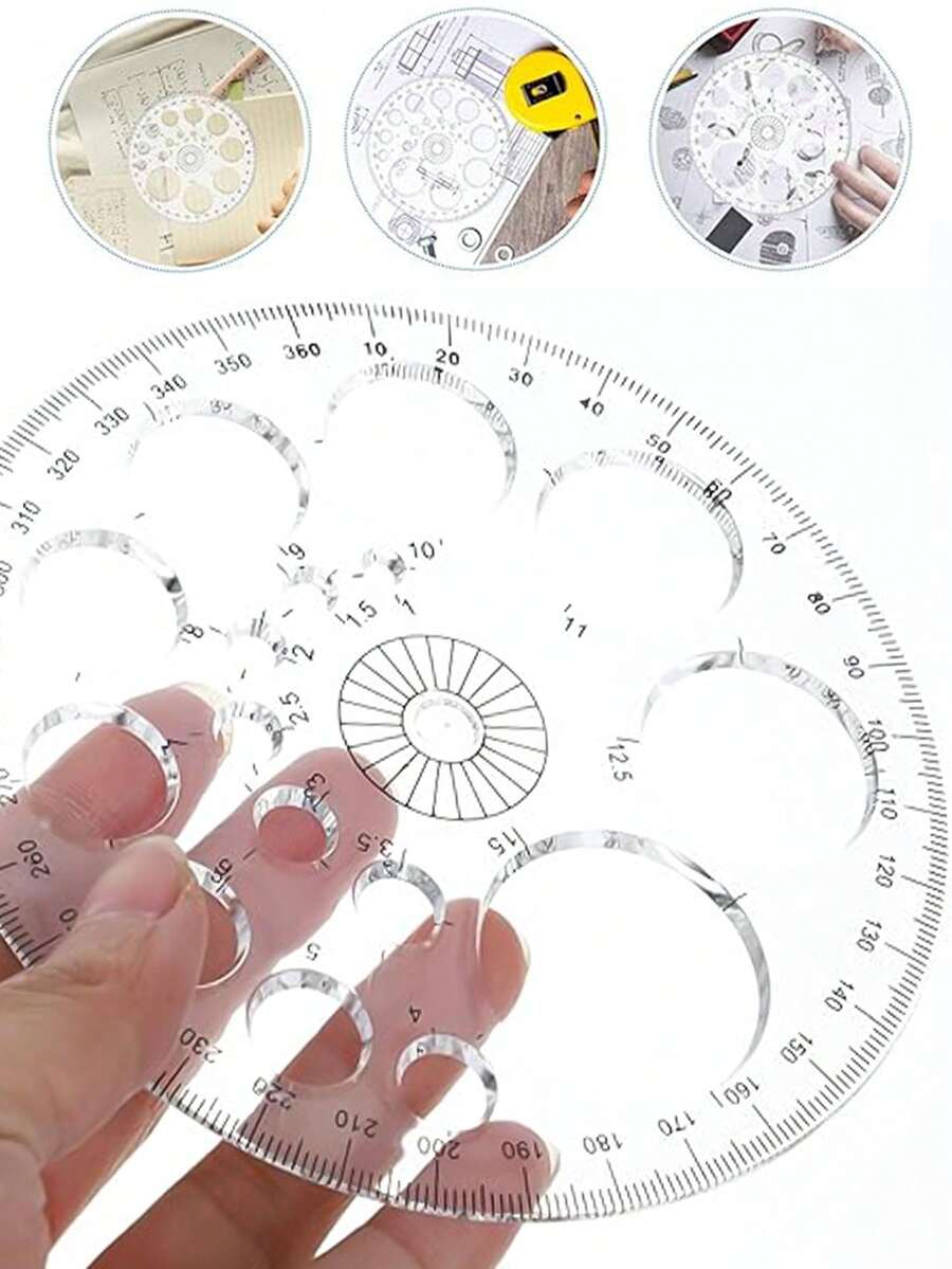 1pc Full Circle Colorful Protractor, Round Shaped Template Ruler, Essential For Handicrafts, 360 Degree Rotatable With Circle And Angle Scales, Suitable For Drawing, Sewing, Office And Study Supplies, Colorful Protractor Special Edition, 4.55 Inch Diameter, Ideal For Handicrafts, Sewing And Design Projects, Sewing Ruler,Rulers - Clear - View 1
