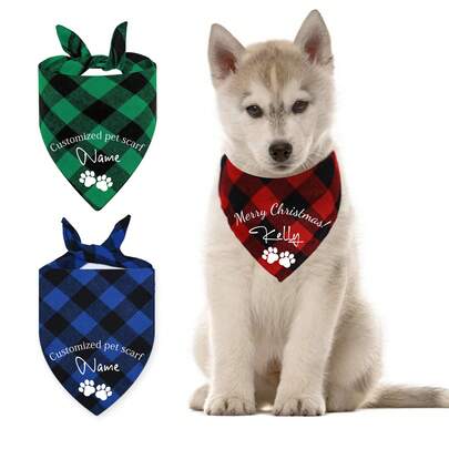 Nuevo pañuelo personalizado para mascotas, pañuelo triangular de algodón a cuadros negros, pañuelo para perros, toalla para babear, decoraciones navideñas, pañuelo bandana con estampado a cuadros para mascotas, pañuelo para mascotas, regalo perfecto para entusiastas de gatos y perros, pañuelo suave y lindo para gatos y perros, pañuelo cuadrado pequeño, Halloween para mujeres, Hanbo, regalos personalizados de Halloween, regalos de Navidad, disfraces de Halloween