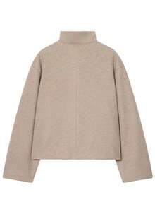 Áo khoác cổ cao cho nữ, áo khoác vải tweed, áo khoác ngắn tay dài, áo khoác mùa đông ngắn cho nữ, áo khoác ngoài phong cách đường phố cho nữ. - Bụi hồng - Xem 2