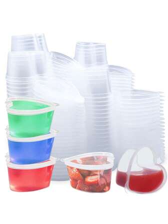 20个心形果冻杯带盖，爱心小调味容器杯，塑料心形舒芙蕾分装杯，情人节，圣诞节，沙拉酱外带碗，心形果冻杯带盖，小调味容器，一次性分装杯，塑料舒芙蕾杯，迷你样品品尝杯，蘸酱外带碗，透明；