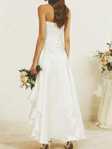 女士无肩带荷叶边及地婚纱 - 白色 - 查看 2