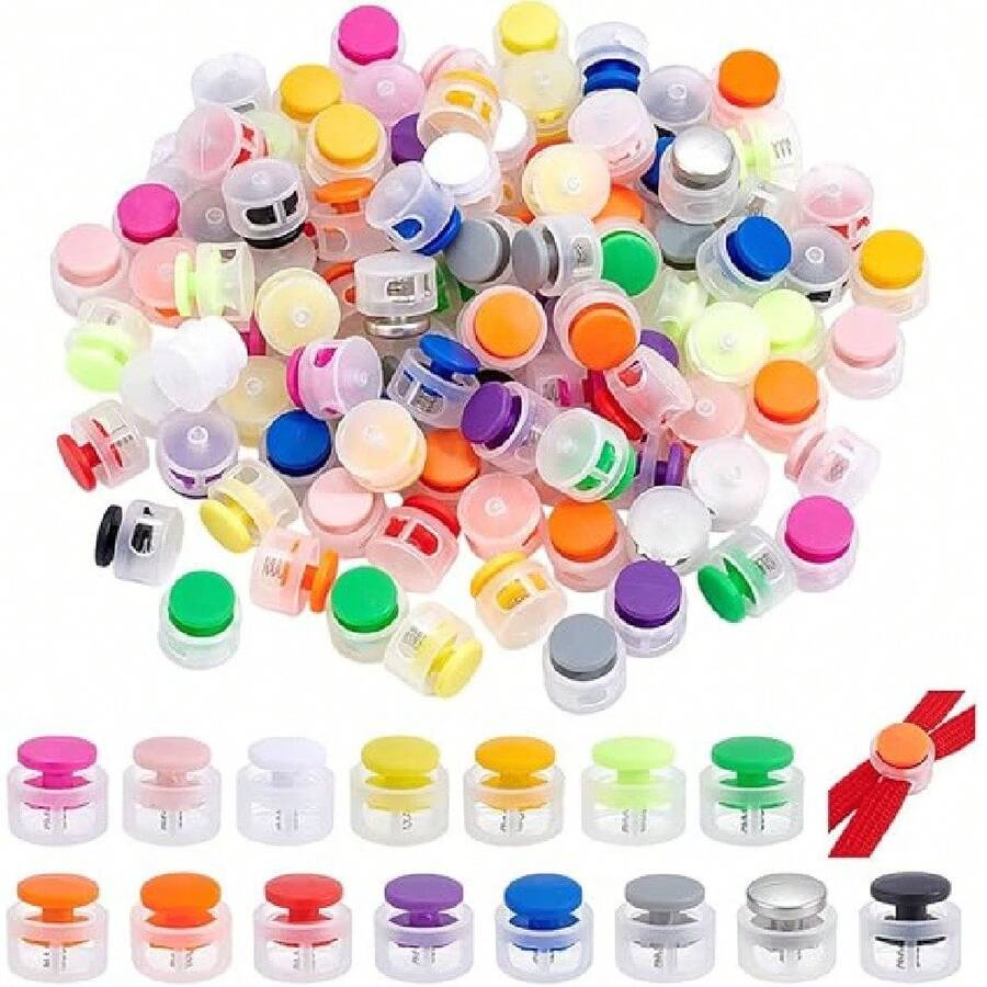 [Free Shipping]10-Piece Pack Of Double-Hole Lanyard Clips, Multi-Color Plastic Spring Rope Locks, Pull Rope Locks, Adjustable Round Rope Stops, Double-Hole Slider Goggle Clip End Plugs, Round Fasteners Suitable For Paracord, Backpacks, Shoelaces. - Multicolor - View 1