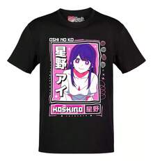 Anime T-Shirt Oshi No Ko Ai Hoshino Pink Kawaii White Letters Cute Anime Print Short Sleeve T-Shirt - 黑色 - 查看 1