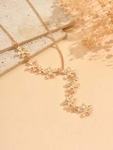 1pc Luxury Retro Gold Flower Y-Shaped Long Necklace, Elegant Versatile Women Neck Jewelry Suitable For Daily Wear And Date/Party - Multicolor - View 3