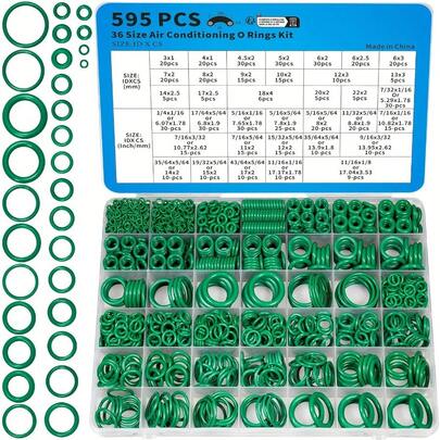 595 piezas Juego de Aros Tóricos - Forma redonda, Goma sintética, Adecuado para aire acondicionado automotriz, compresores y sellado profesional de tuberías, Herramienta de reparación duradera para mantenimiento de automóviles/tubos, Ideal para profesionales