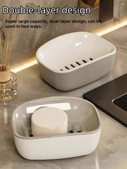 2-Tier Soap Dish, Home Bathroom Draining Soap Box, Large Capacity Dual Layer Soap Tray, Washroom Soap Holder, Can Be Used Separately Or Stacked, Space-Saving