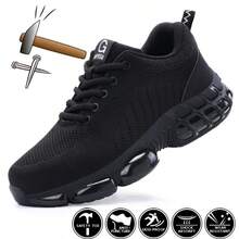 Black Steel Toe Safety Shoes For Men Women ,Comfortable Breathable Safety Shoes For Men ,Lightweight Steel Toe Shoes Women ,Construction Working Boots,Non Slip Work Shoes.Puncture Proof Tread Sneakers.Puncture-Proof & Smash-Resistant Breathable And Comfortable Work Shoes Fashionable All-Season Shoes For Warehouse, Outdoor, Restaurant, Delivery & Training Use Breathable, Soft, Suitable For All Seasons, Work & Sports Cushioned Insole Reinforced Sole Security Protective Shoes Men Indestructible Outdoor Security Boots Construction Working Boots (For Women, This Size Is Slightly Larger, Please Choose Size 1.5 Smaller!) - 黑色 - 查看 2
