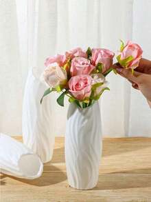 1pc PE Plastic Flower Pot Vase With Artificial Flowers, Desktop Decorative Vase, Suitable For Fresh Flowers And Dried Flowers, Home And Office Decor - Multicolor - View 3