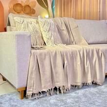 Set Of 2 Throws For Sofa Or Bed, 100% Cotton, Size 210x120, Decorative And Protective Cover For A New And Elegant Home - 沙 - 查看 5