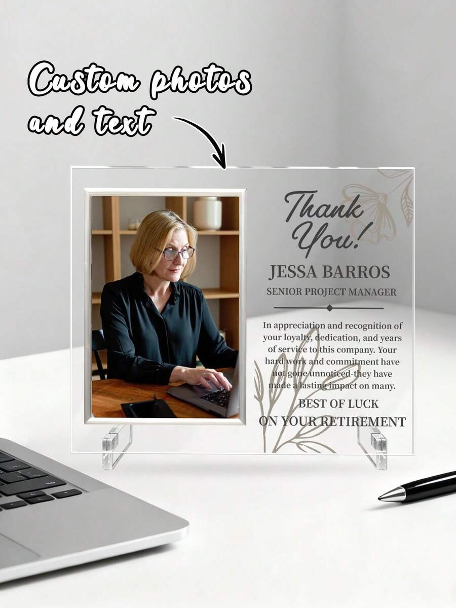 Customized Acrylic Award Plaque, Can Customize Photo And Text, Personalized Company Trophy - Employee Recognition Award, Business Achievement Award, Company Anniversary Gift, Retirement Thank You Frame, Personalized Retirement Party Gift, Colleague Retirement Gift, Employee Retirement Reward Gift - Multicolor - View 1