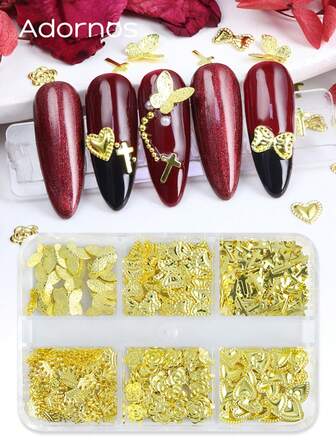 180 st Alla hjärtans dag romantiska ros fjärilsnitar nagelkonst tillbehör hjärtrosett strass nagelberlocker 3D vårmanikyrdekorationer