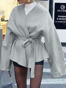 Vaiaye Women's Solid Color Wool Cardigan Coat, Suitable For New Year And Thanksgiving