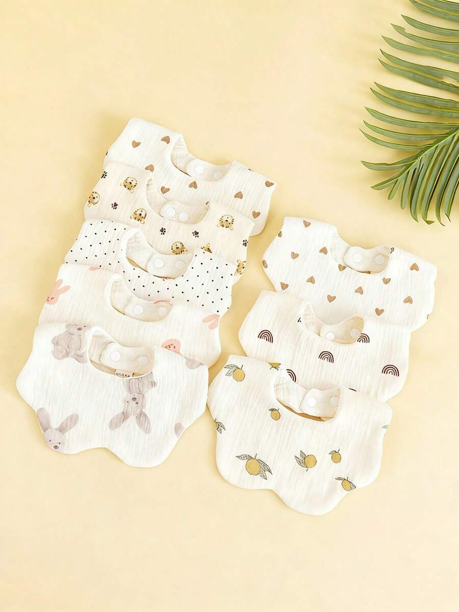 6 层纱布婴儿围兜防脏花瓣设计，婴儿口水围兜，新生儿防吐围兜 - 彩色 - 查看 1