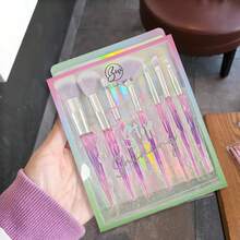 Juego de 7 Brochas de Maquillaje 16 cm - Colores Aleatorios - Cabello Suave - Set Completo para Base Polvo Sombra Cejas - Con Estuche de Regalo 22 cm - Bella Wila azul - Azul - Ver 3