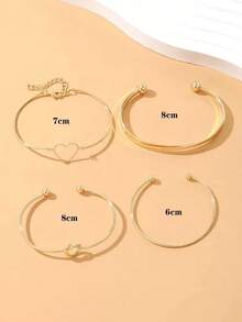 4pcs/Set Fashionable Zinc Alloy Heart & Knot Decor Bangle Women Daily Decoration - Yellow Gold - View 2