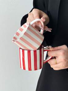 1pc Striped Ceramic Coffee Mug, Minimalist European Style Ceramic Mug, Mug, Water Cup, Household Breakfast Milk Cup, Juice Cup, Afternoon Tea Cup, Saudi Coffee Cup, Espresso Cup, Gift Cup - Multicolor - View 4