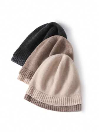 1pc Unisex 100% Wool Colorblock Knit Beanie, Autumn/Winter Fashion Warm Cuffed Reversible Stretchy Skull Cap