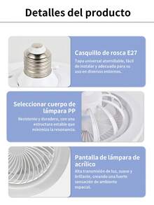 Ventilador de Techo con Luz y Control Remoto de 10.24 Pulgadas,Combinación de Ventilador LED de 50W y Bombilla, Luz LED Regulable, Ventilador Silencioso de 3 Velocidades, Instalación Fácil en Toma E27 para Garaje, Dormitorio, Sala de Estar/Oficina, Cocina, Armario, Almacén, Ático - Blanco - Ver 9