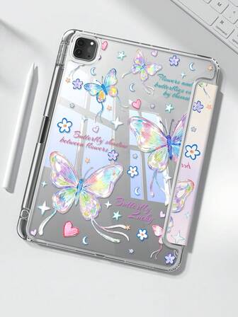 เคสหลังอะคริลิคใสกันกระแทกแบบทาสีสองด้านลายการ์ตูนอนิเมชั่นผีเสื้อดอกไม้หัวใจสีสันสวยงามน่ารัก เหมาะสำหรับ IPad รุ่นที่ 7, รุ่นที่ 8 (10.2 นิ้ว) และรุ่นที่ 10 มีช่องใส่ปากกาในตัว รองรับฟังก์ชั่น Sleep/Wake และวิธีการตั้งแบบพับได้หลายรูปแบบ เหมาะเป็นของขวัญสำหรับเทศกาล