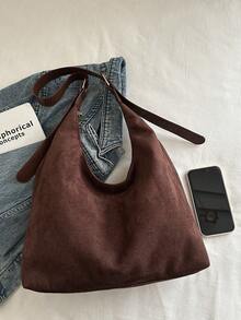 Casual Versatile Suede Tote Bag, Large Capacity, Suitable For Commuting, Minimalist Fashion Women's Shoulder Bag, 2025 New Korean Style, High-End Fashion, Casual Versatile Shoulder Bag, Suitable For Commuting, Shopping, School, Travel, Or As A Valentine's Day Gift.