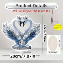 1pc Acrylic Swan Statue With Heart Crown - Romantic Desktop Decor, No Power Needed, No Feathers, Ideal For Valentine's Day And Gifting - Multicolor - View 3