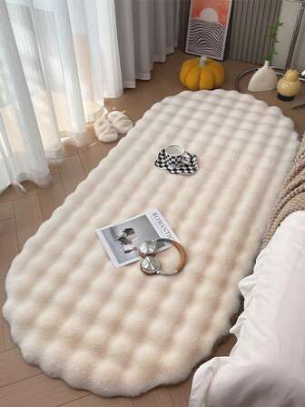 1pc Soft & Fluffy Plush Floor Mat, Beige, Suitable For Bedroom, Living Room, Study, Office, Entryway, Can Be Used As Floor Rug, Comfortable & Warm, Anti-Slip, Cute Design, Suitable For All Seasons, Ideal Home Decor Indoor