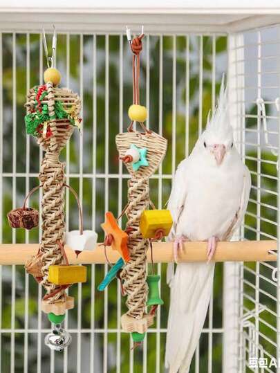 Random Style Rattan Bird Toy, Parrot Cage Hanging Plaything, Wooden Cuttlebone Chew Toy For Bird Cage Hanging, Suitable For Bird Self-Entertainment
