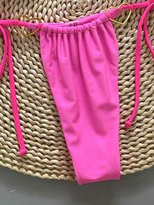 两件套休闲可爱优雅性感波西米亚风花卉系带编织比基尼泳衣，海滩度假，春夏粉色 - 粉色 - 查看 4