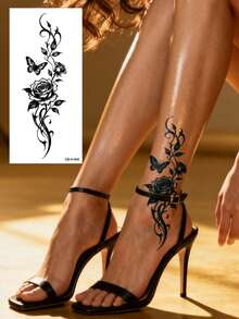 CAT QUEEN ART Półtrwała naklejka tatuażowa z naturalnymi składnikami roślinnymi, tatuaż soku, różany motyl, wzór trawy, tymczasowy fałszywy tatuaż odpowiedni na ramię, szyję, obojczyk, nadgarstek, kostkę, zrób to sam, codzienna impreza, prezent świąteczny, dekoracja ciała na 1-2 tygodnie, nieblaknąca, nieodblaskowa, wodoodporna, realistyczna naklejka tatuażowa