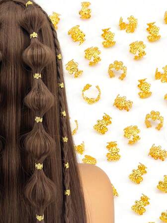 50 piezas Accesorios para el cabello de moda europea y americana, como diademas trenzadas, accesorios para el cabello, pasadores, coronas de flores, anillos para el cabello, hebillas para el cabello, pelucas, accesorios para trenzas, accesorios para el cabello chapados en oro dulce, tocados, guirnaldas de oro y plata