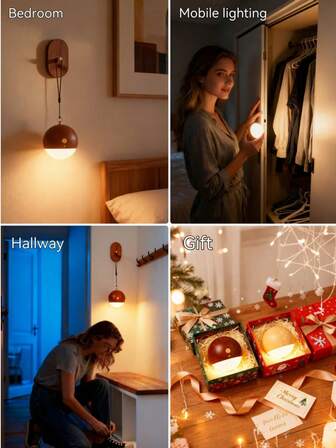GOOD Solid Wood Voice & Touch Control Rechargeable Wall Lamp - USB Fast Charge + Portable Base, Dual Modes For Home Bedside, Camping, Emergency Power Outage Night Light, Christmas Gift Idea.