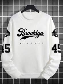 Herrtröja med rund hals och grafiskt tryck "VICTORY", streetwear-stil, höst/vinter - Vitt - Visa 3